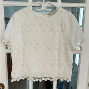 Zara White Floral Lace Blouse